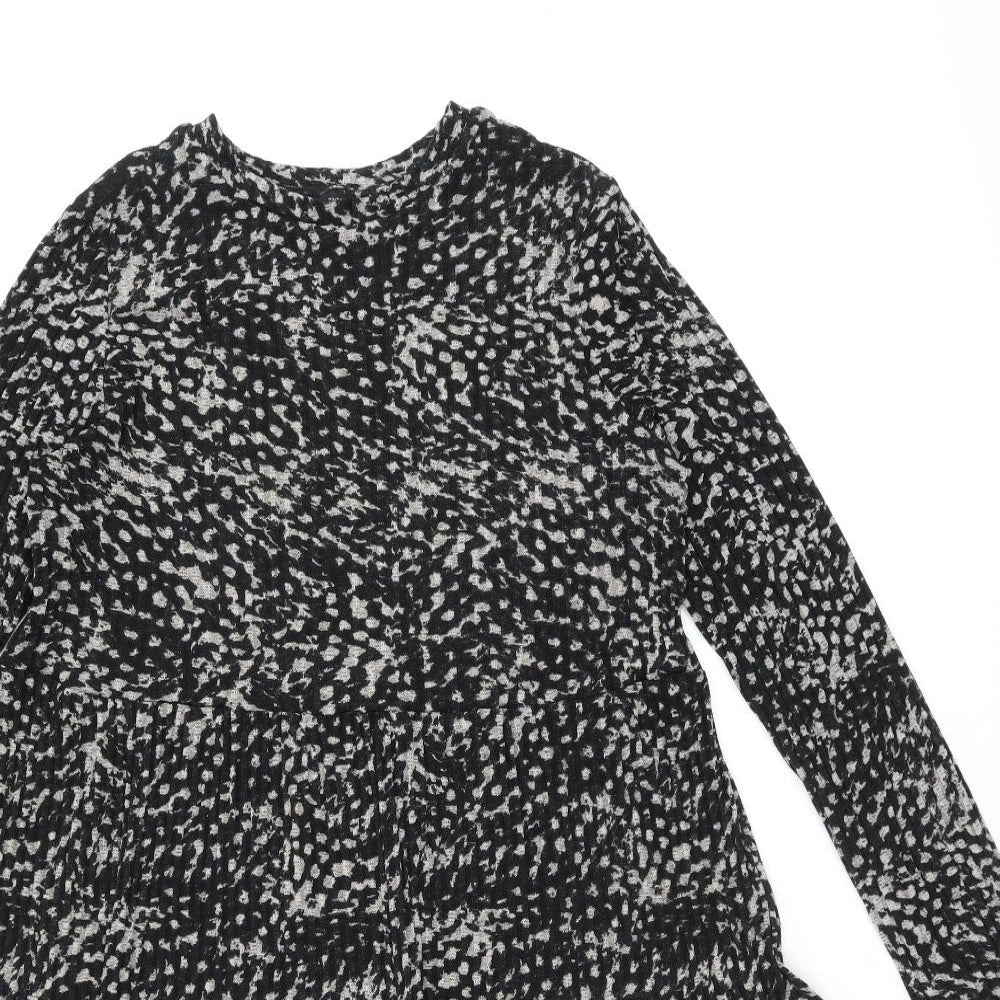 River Island Womens Black Geometric Polyester A-Line Size 12 Round Neck Pullover