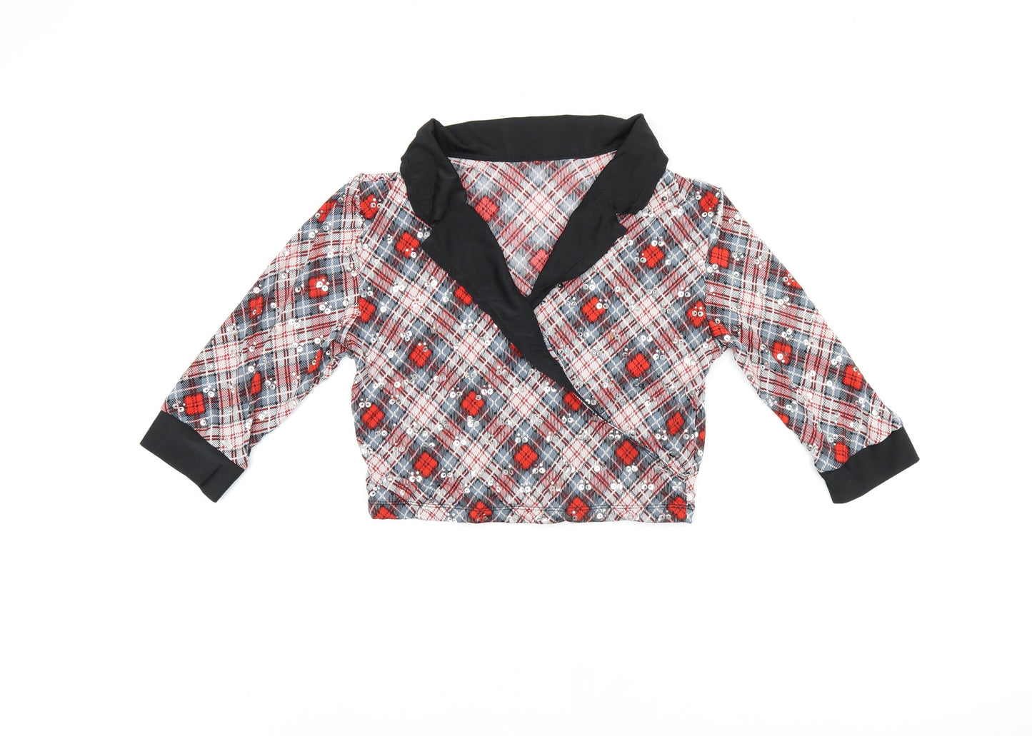 Revolution Womens Red Plaid Nylon Cropped Blouse Size M V-Neck - Sequin