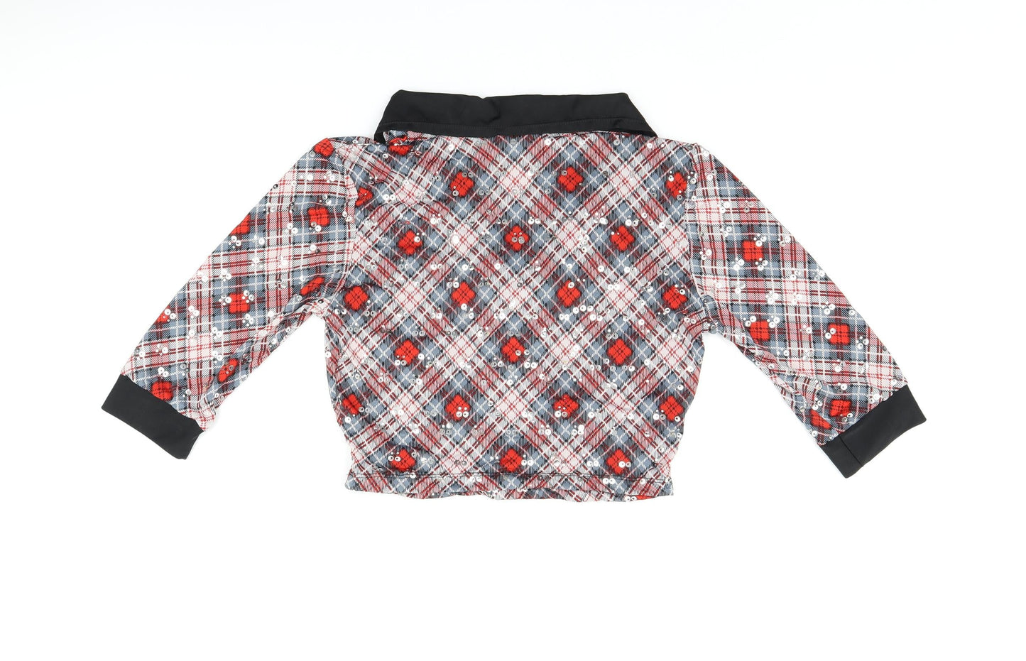 Revolution Womens Red Plaid Nylon Cropped Blouse Size M V-Neck - Sequin