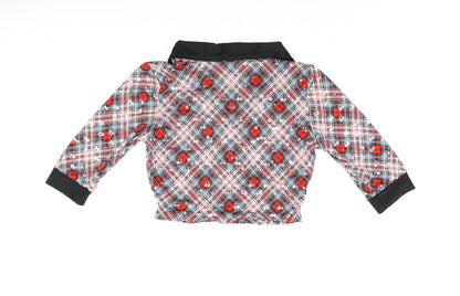 Revolution Womens Red Plaid Nylon Cropped Blouse Size M V-Neck - Sequin