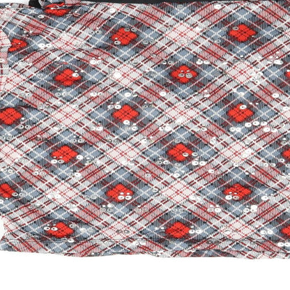 Revolution Womens Red Plaid Nylon Cropped Blouse Size M V-Neck - Sequin