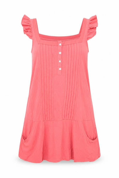 Zara Womens Red Cotton Shift Size M Square Neck Button - Pockets