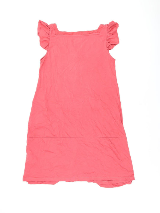 Zara Womens Red Cotton Shift Size M Square Neck Button - Pockets
