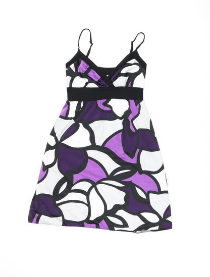 New Look Womens Black Geometric Polyester Tank Dress Size 8 V-Neck Pullover