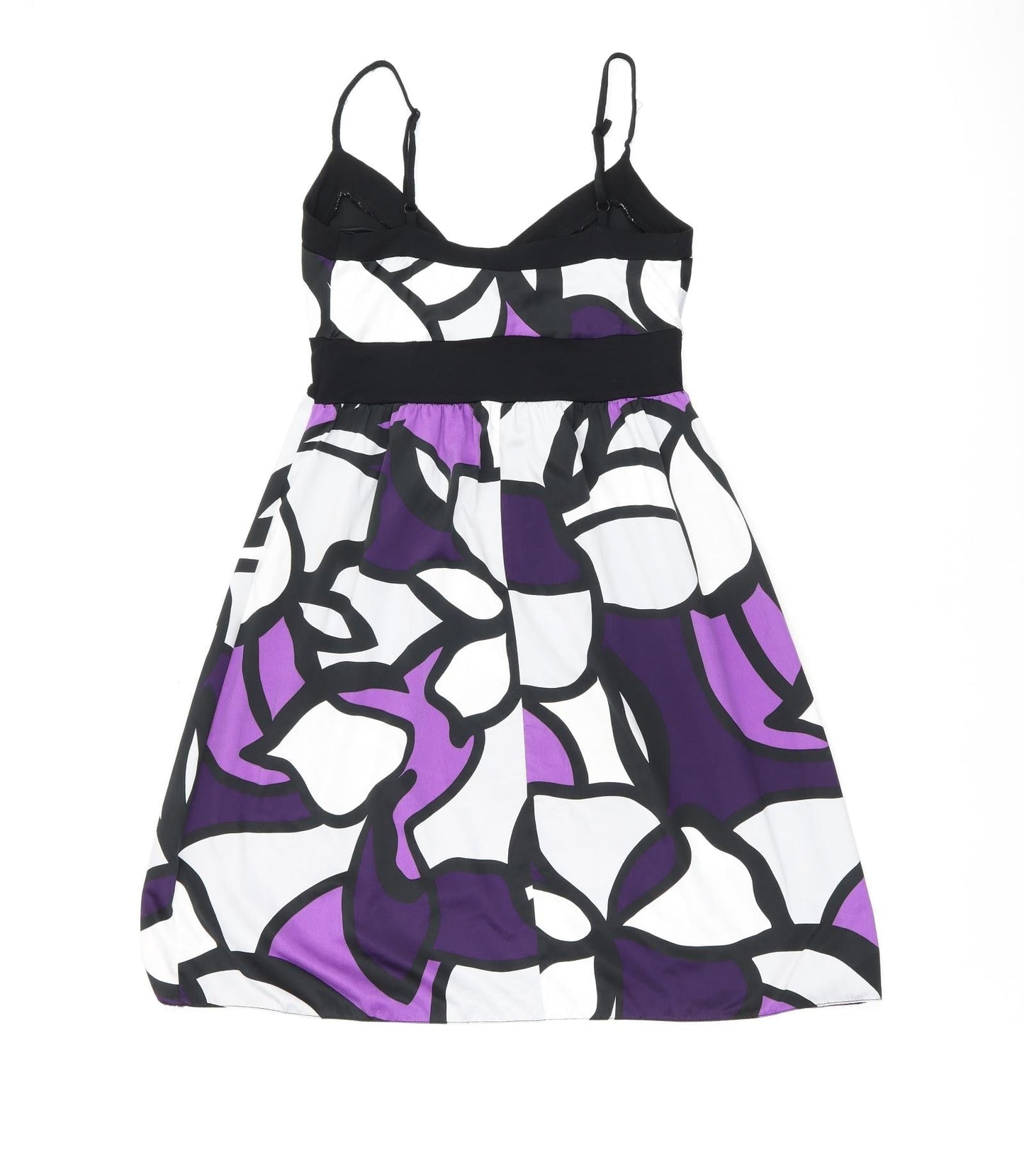 New Look Womens Black Geometric Polyester Tank Dress Size 8 V-Neck Pullover