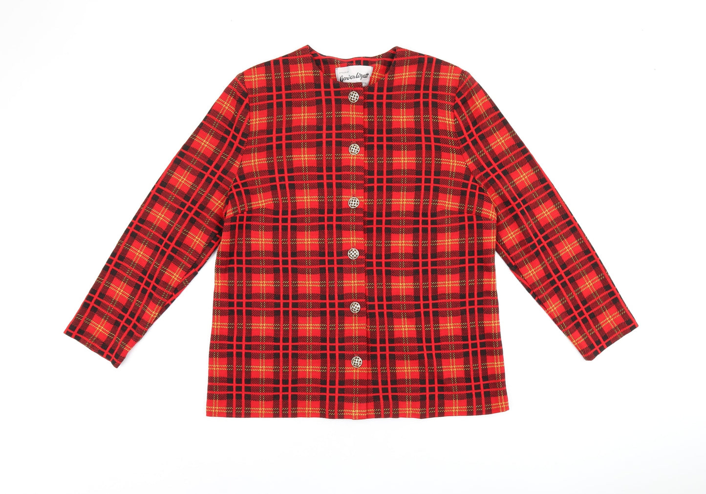 Gordon Wyatt Womens Red Plaid Polyester Basic Blouse Size 16 Round Neck