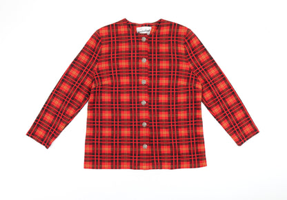 Gordon Wyatt Womens Red Plaid Polyester Basic Blouse Size 16 Round Neck
