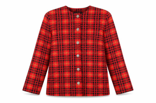 Gordon Wyatt Womens Red Plaid Polyester Basic Blouse Size 16 Round Neck