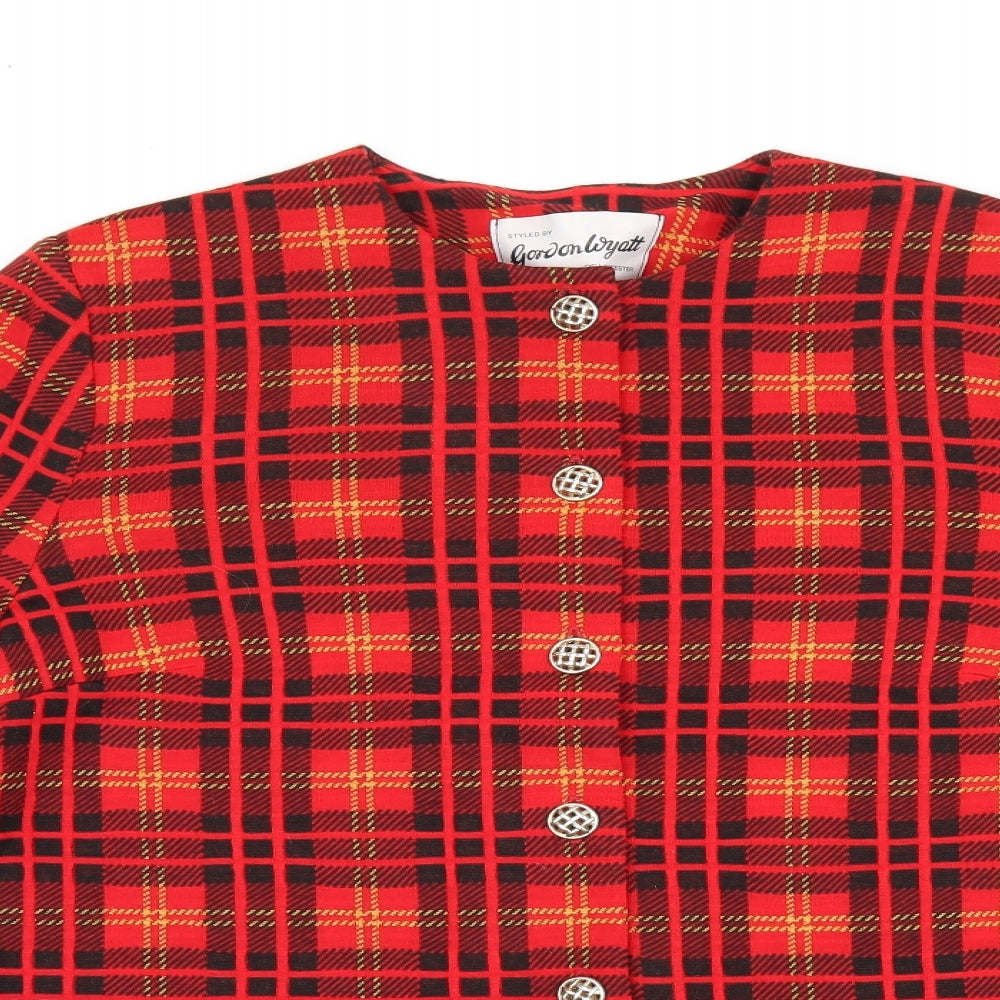 Gordon Wyatt Womens Red Plaid Polyester Basic Blouse Size 16 Round Neck