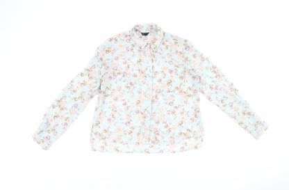 Topshop Womens Blue Floral Polyester Basic Button-Up Size 10 Collared