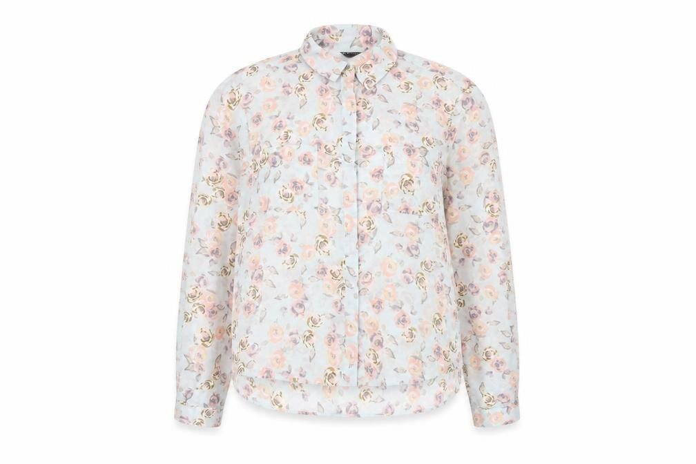 Topshop Womens Blue Floral Polyester Basic Button-Up Size 10 Collared
