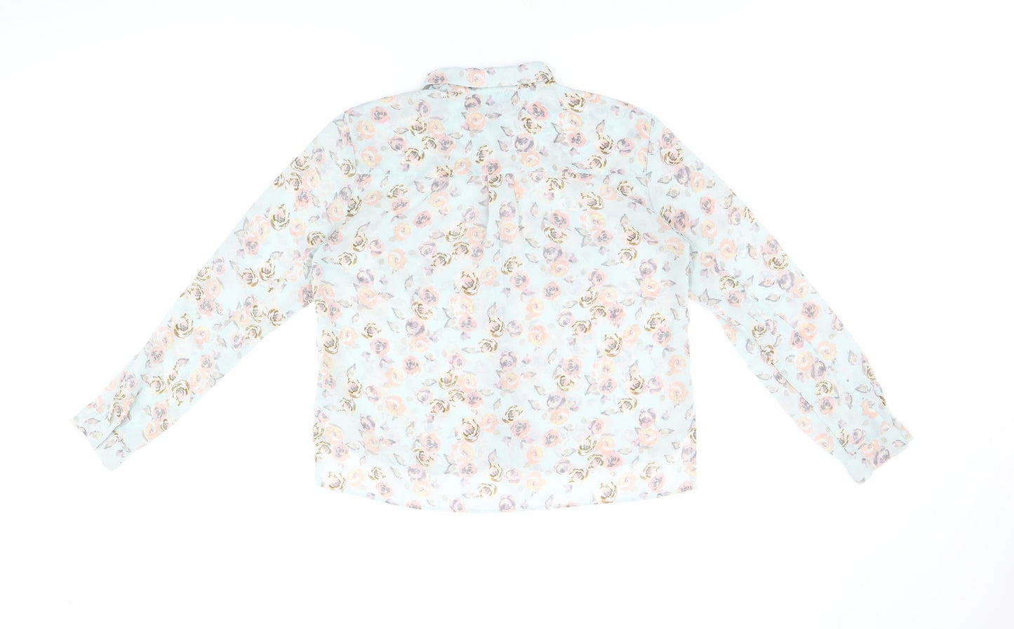 Topshop Womens Blue Floral Polyester Basic Button-Up Size 10 Collared