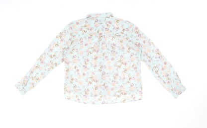 Topshop Womens Blue Floral Polyester Basic Button-Up Size 10 Collared