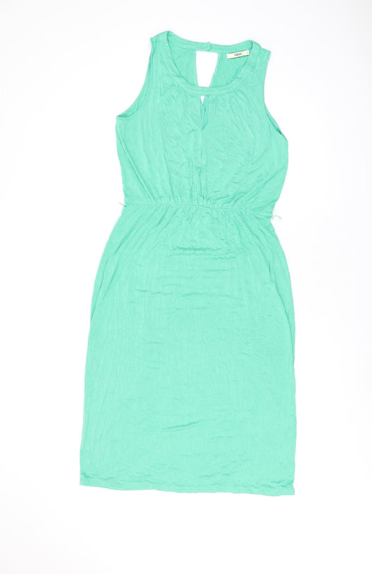 Oasis Womens Green Viscose Shift Size S Scoop Neck Button - Keyhole Neck