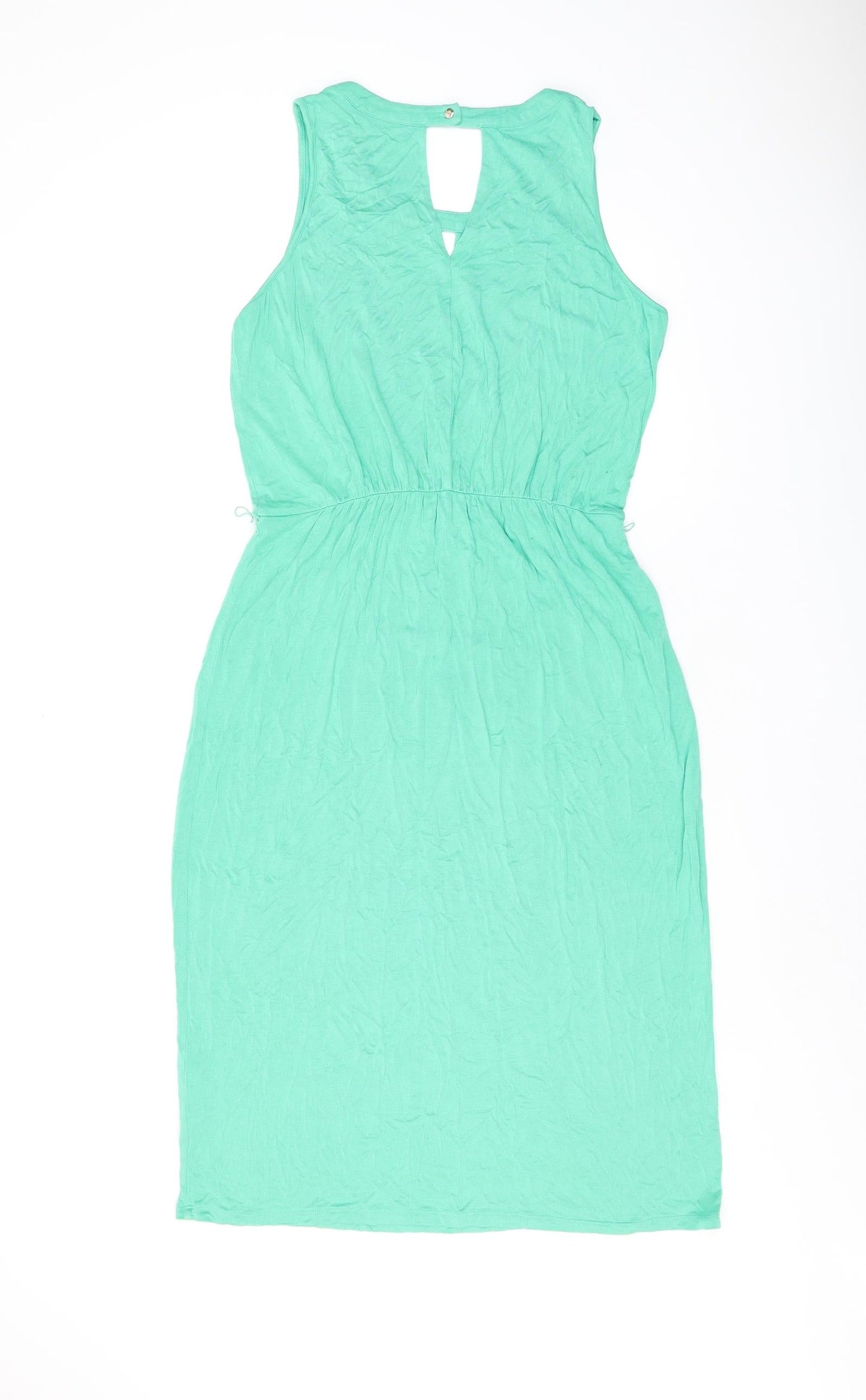 Oasis Womens Green Viscose Shift Size S Scoop Neck Button - Keyhole Neck