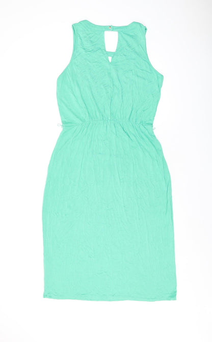 Oasis Womens Green Viscose Shift Size S Scoop Neck Button - Keyhole Neck