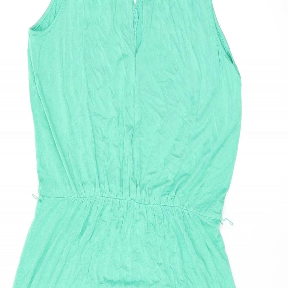 Oasis Womens Green Viscose Shift Size S Scoop Neck Button - Keyhole Neck