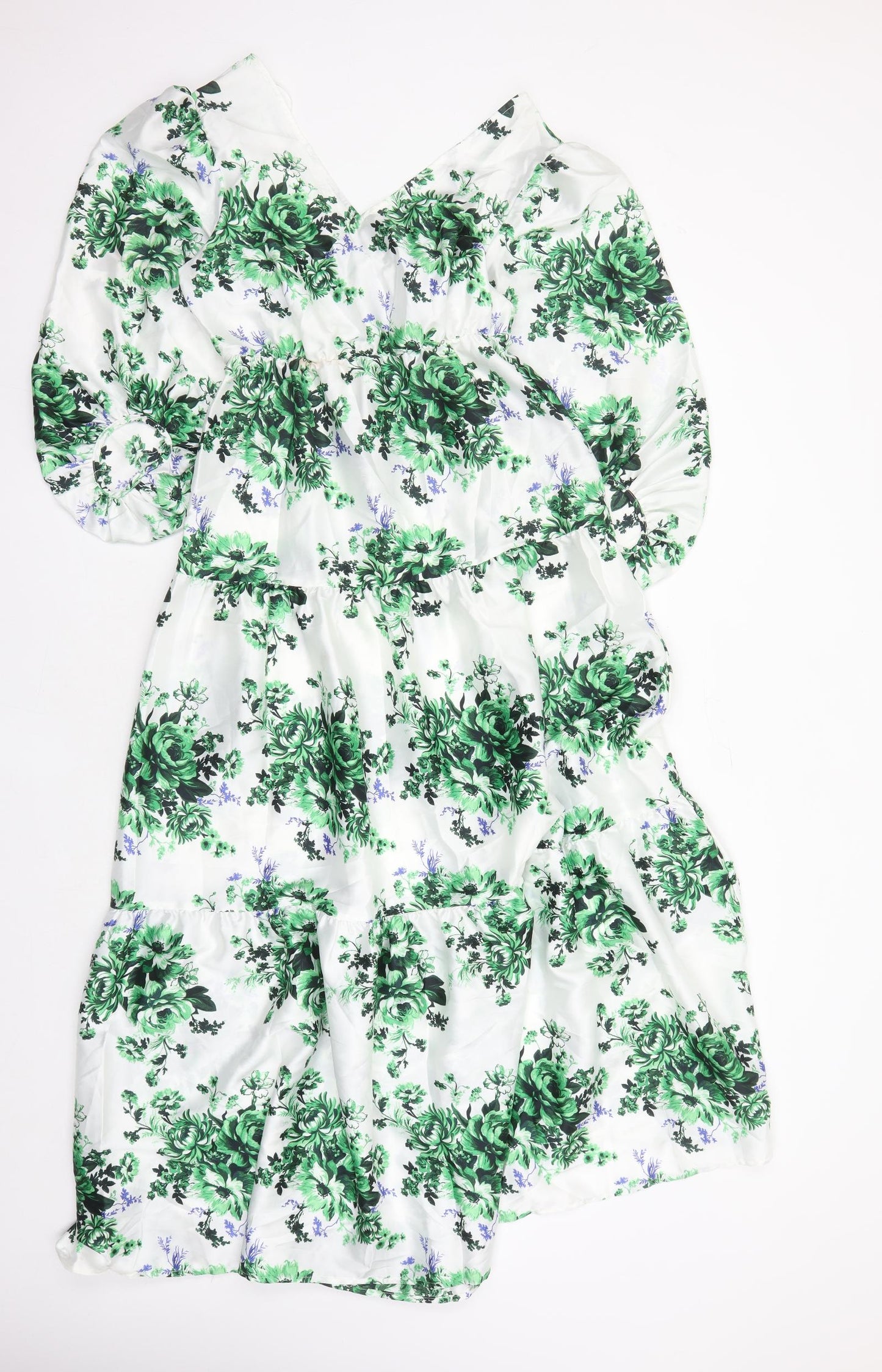 Marks and Spencer Womens White Floral Polyester Maxi Size 8 V-Neck Pullover