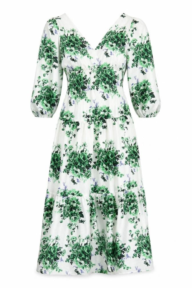 Marks and Spencer Womens White Floral Polyester Maxi Size 8 V-Neck Pullover