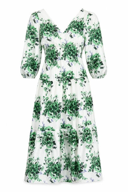 Marks and Spencer Womens White Floral Polyester Maxi Size 8 V-Neck Pullover