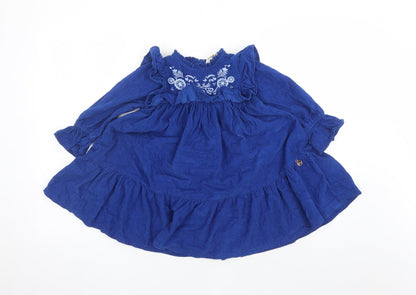 Angel&Rocket Girls Blue 100% Cotton Trapeze & Swing Size 4 Years Round Neck Button - Embroidered Detail
