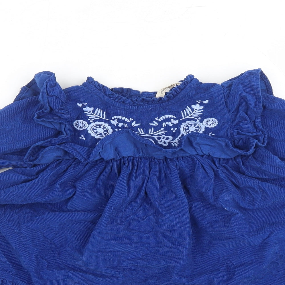 Angel&Rocket Girls Blue 100% Cotton Trapeze & Swing Size 4 Years Round Neck Button - Embroidered Detail