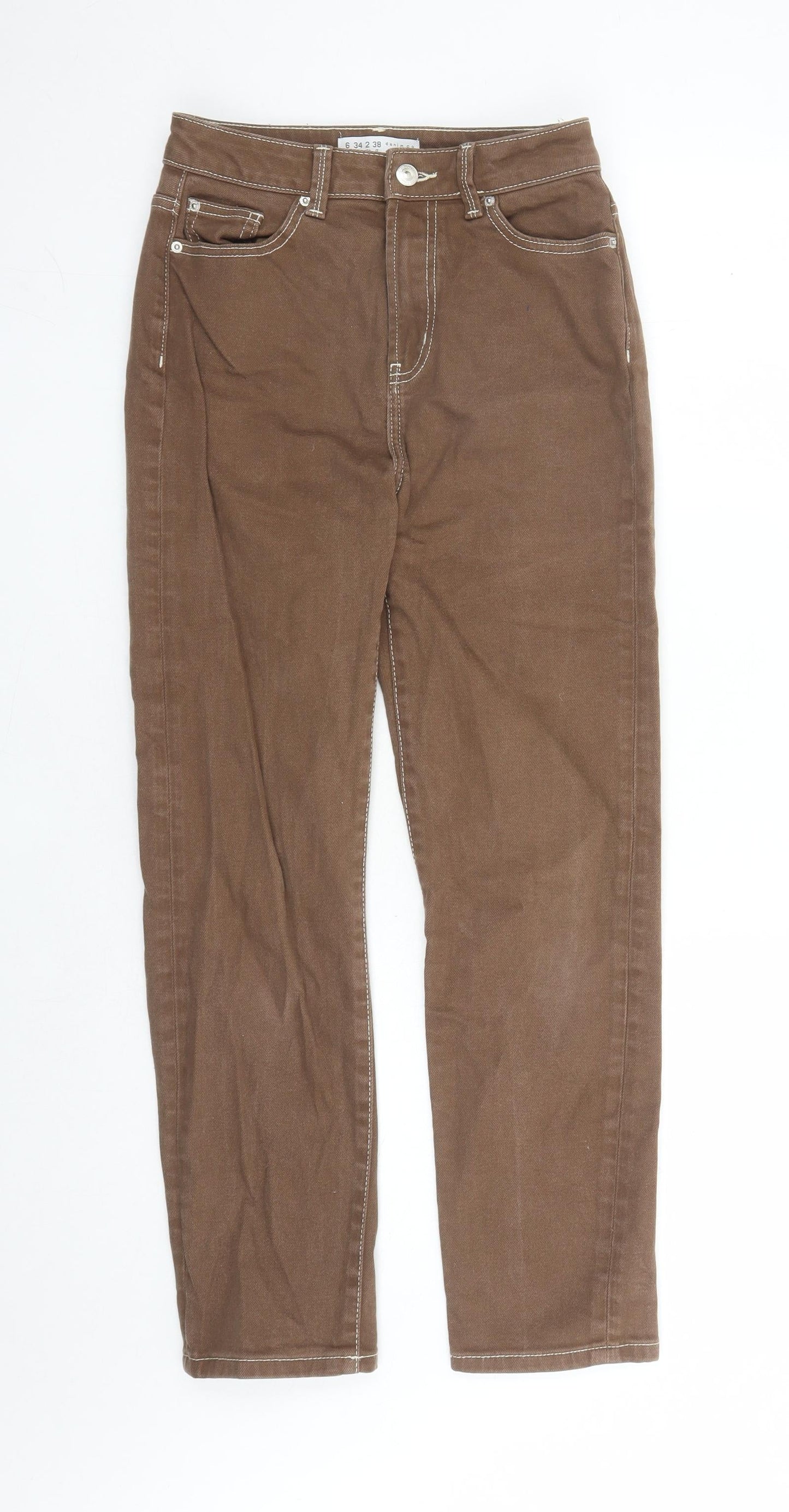 Denim & Co. Womens Brown Cotton Straight Jeans Size 6 L27 in Regular Zip