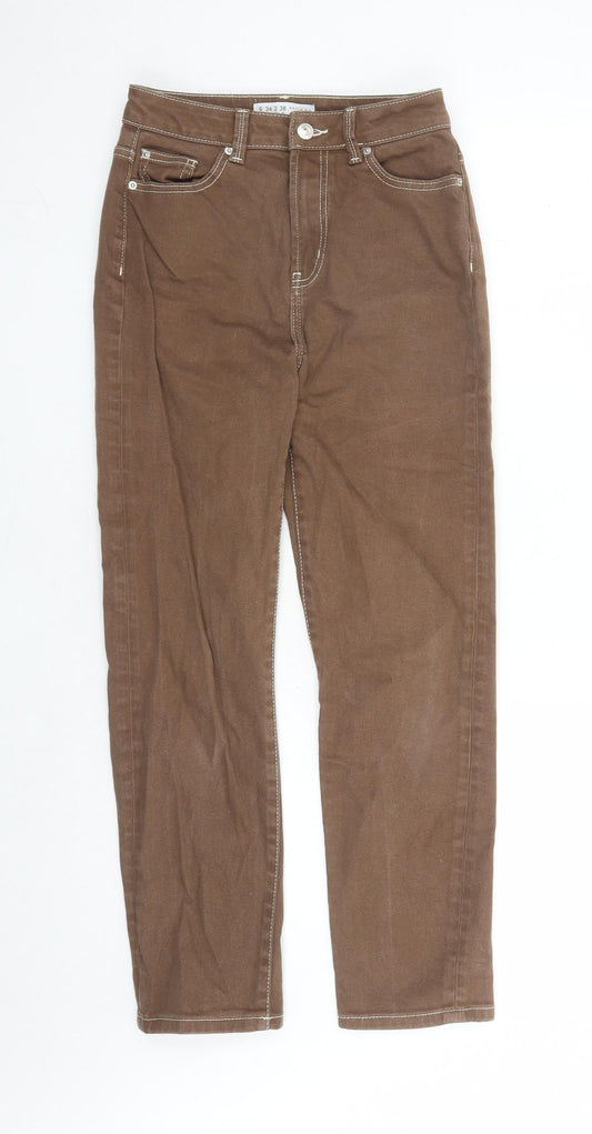 Denim & Co. Womens Brown Cotton Straight Jeans Size 6 L27 in Regular Zip