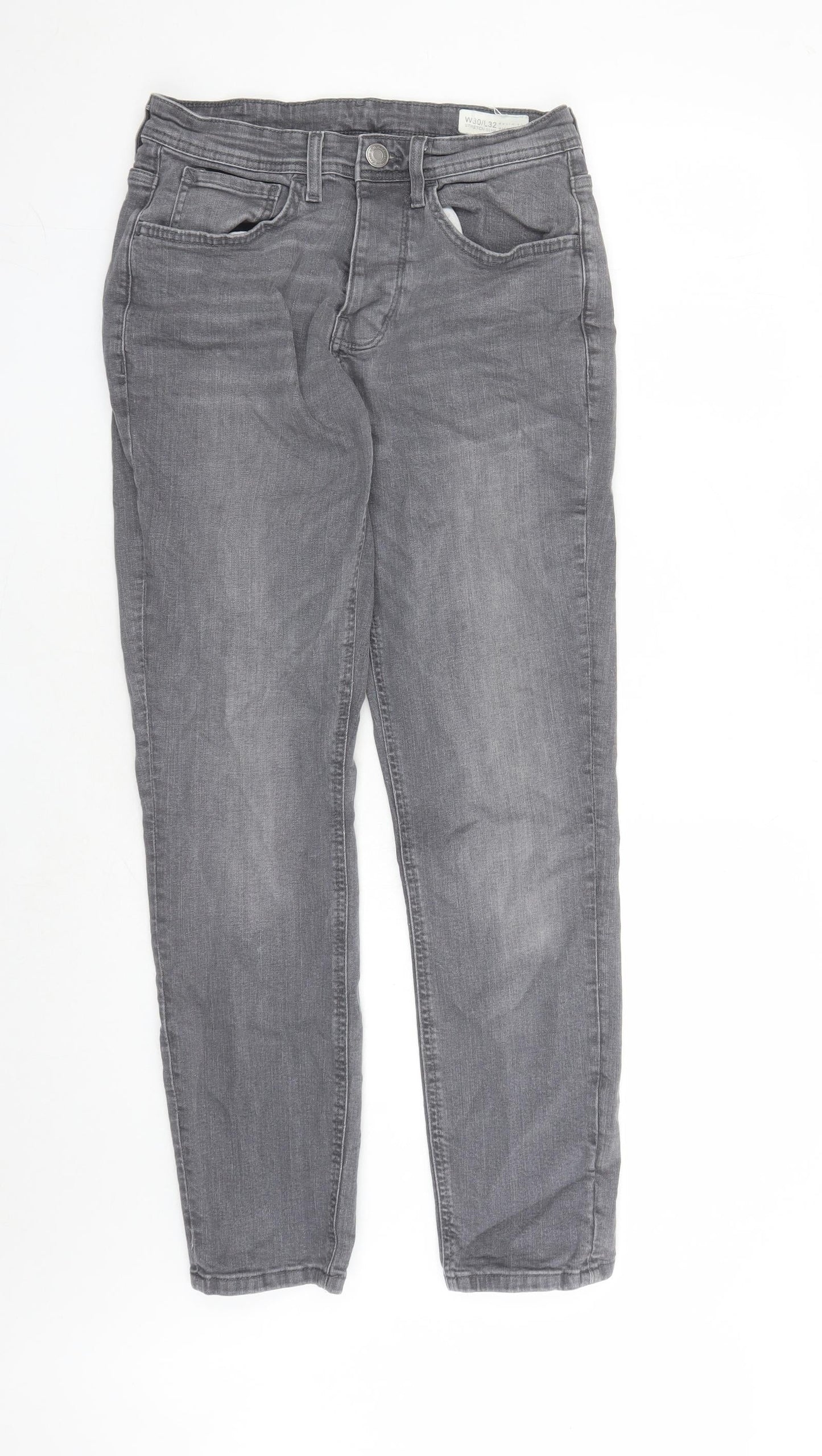 Denim & Co. Mens Grey Cotton Straight Jeans Size 30 in L29 in Regular Button