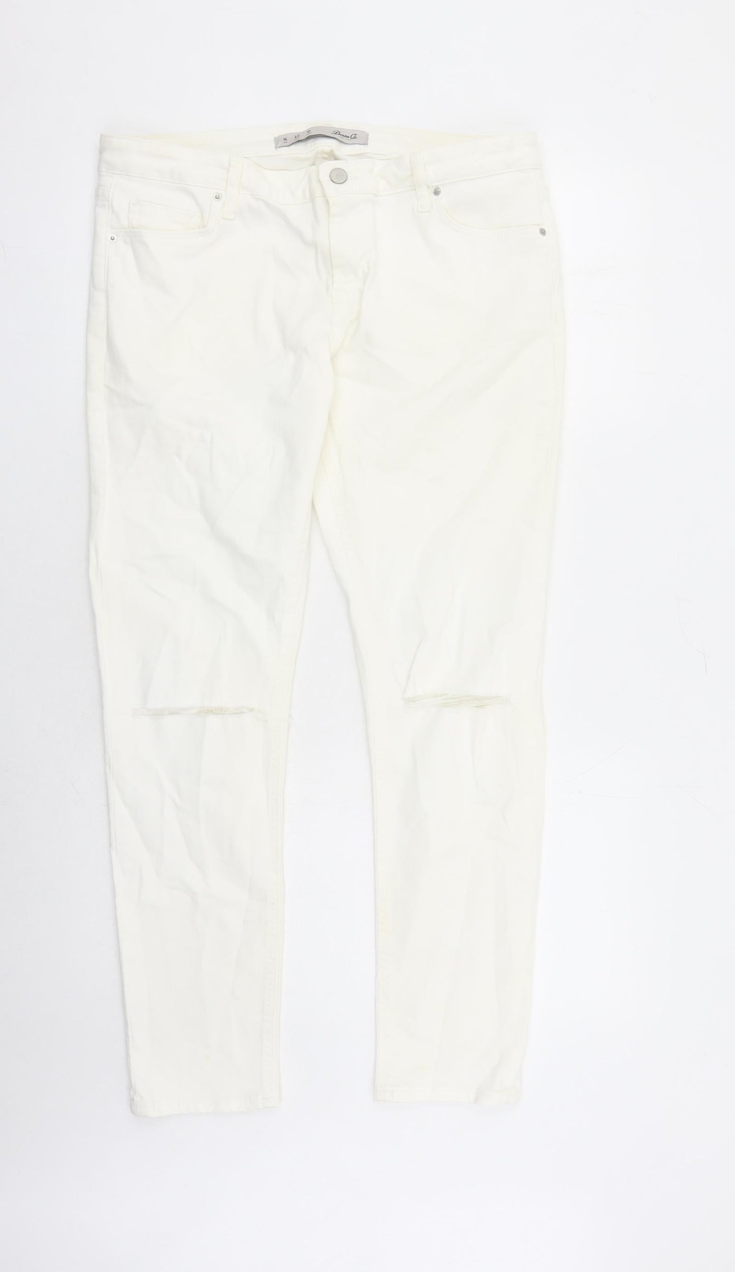 Denim & Co. Womens White Cotton Straight Jeans Size 14 L29 in Regular Zip