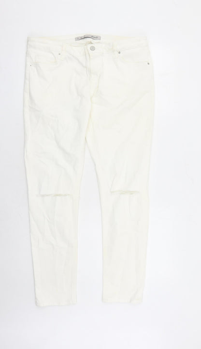 Denim & Co. Womens White Cotton Straight Jeans Size 14 L29 in Regular Zip