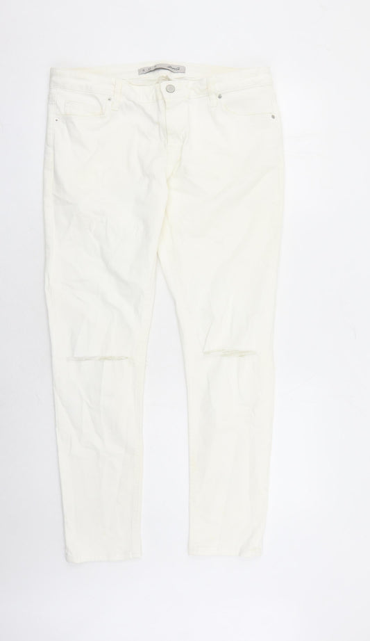 Denim & Co. Womens White Cotton Straight Jeans Size 14 L29 in Regular Zip