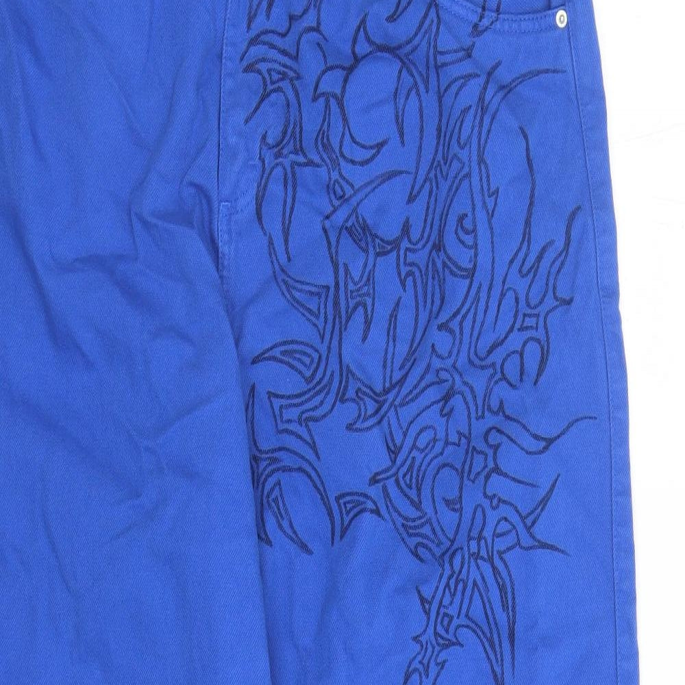 Bershka Mens Blue Geometric Cotton Straight Jeans Size 34 in L28 in Regular Zip