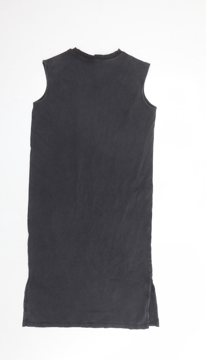 Marks and Spencer Girls Grey Cotton Tank Dress Size 10-11 Years Mock Neck Pullover - Hawaii Blues