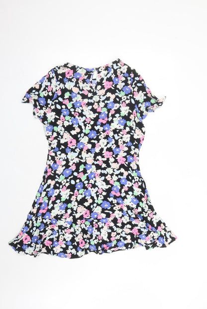 Marks and Spencer Womens Multicoloured Floral Viscose Trapeze & Swing Size 6 Round Neck Button