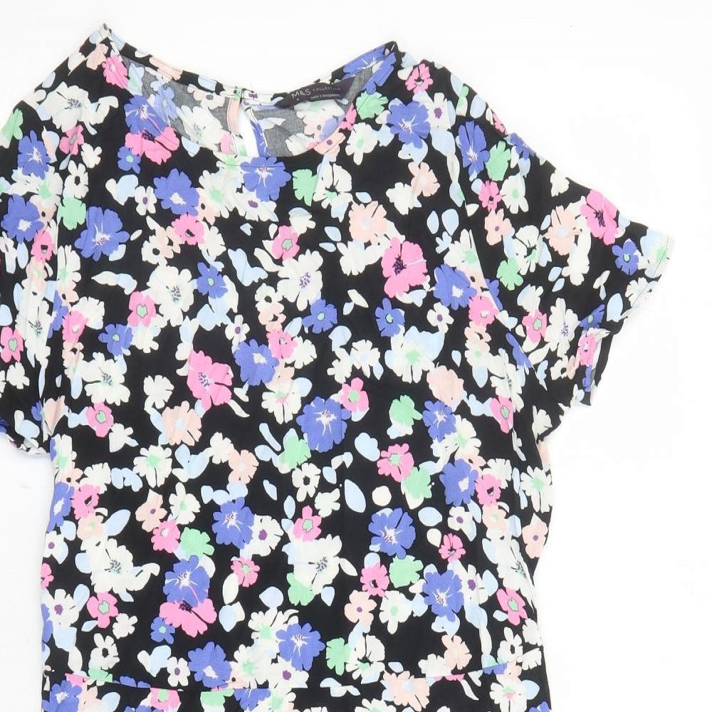 Marks and Spencer Womens Multicoloured Floral Viscose Trapeze & Swing Size 6 Round Neck Button