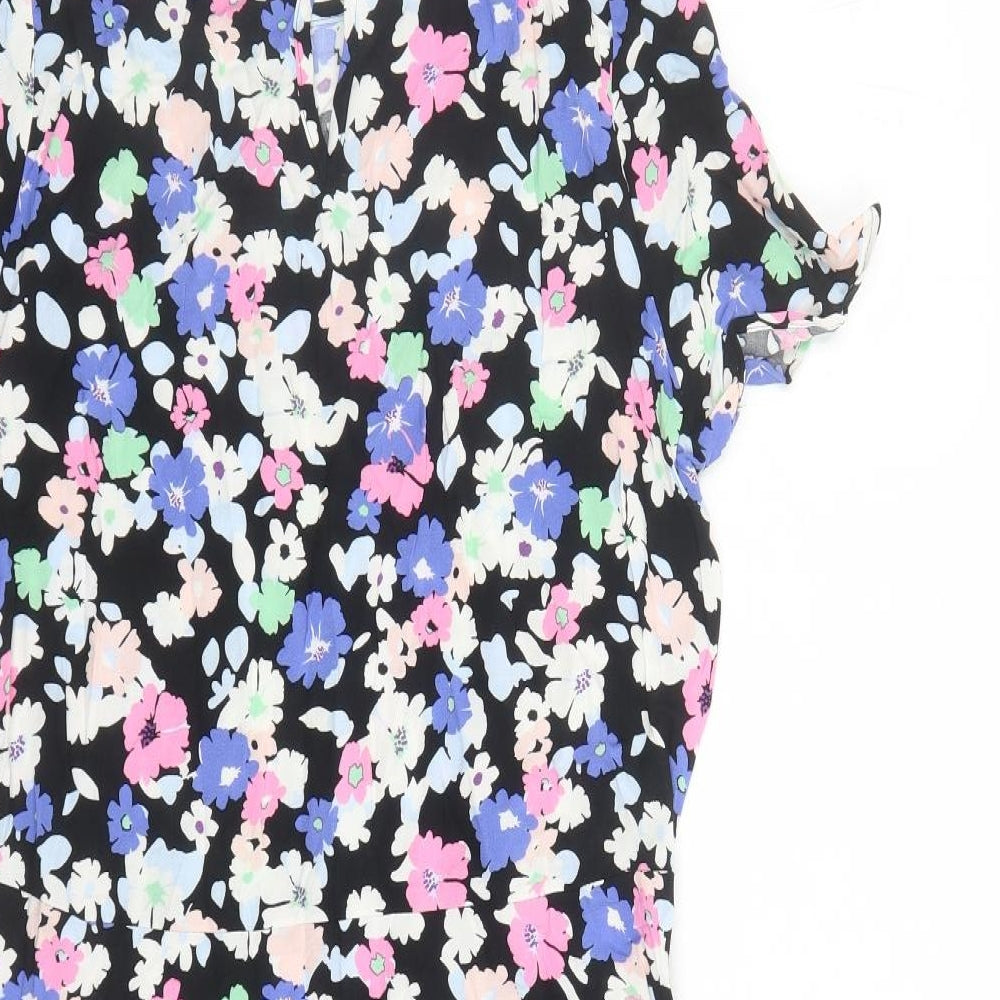 Marks and Spencer Womens Multicoloured Floral Viscose Trapeze & Swing Size 6 Round Neck Button