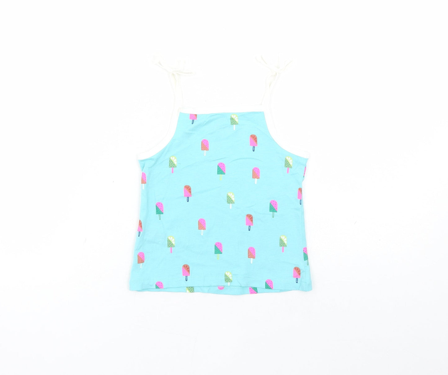 Marks and Spencer Girls Blue Geometric Cotton Camisole Tank Size 2-3 Years Square Neck Tie - Ice Lolly Pattern