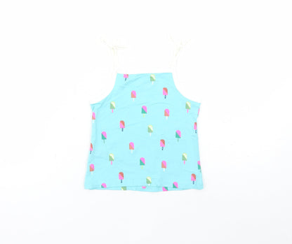 Marks and Spencer Girls Blue Geometric Cotton Camisole Tank Size 2-3 Years Square Neck Tie - Ice Lolly Pattern