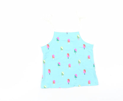 Marks and Spencer Girls Blue Geometric Cotton Camisole Tank Size 2-3 Years Square Neck Tie - Ice Lolly Pattern