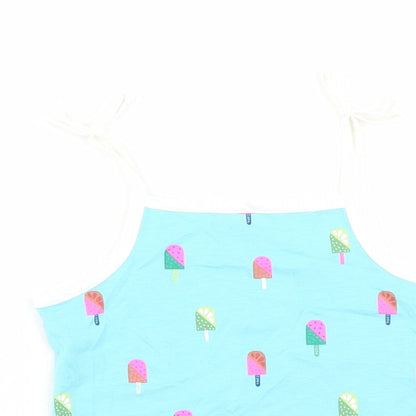 Marks and Spencer Girls Blue Geometric Cotton Camisole Tank Size 2-3 Years Square Neck Tie - Ice Lolly Pattern