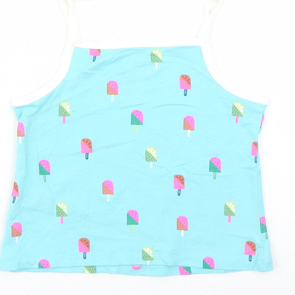 Marks and Spencer Girls Blue Geometric Cotton Camisole Tank Size 2-3 Years Square Neck Tie - Ice Lolly Pattern