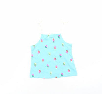 Marks and Spencer Girls Blue Geometric Cotton Camisole Tank Size 2-3 Years Square Neck Tie - Ice Lolly Pattern