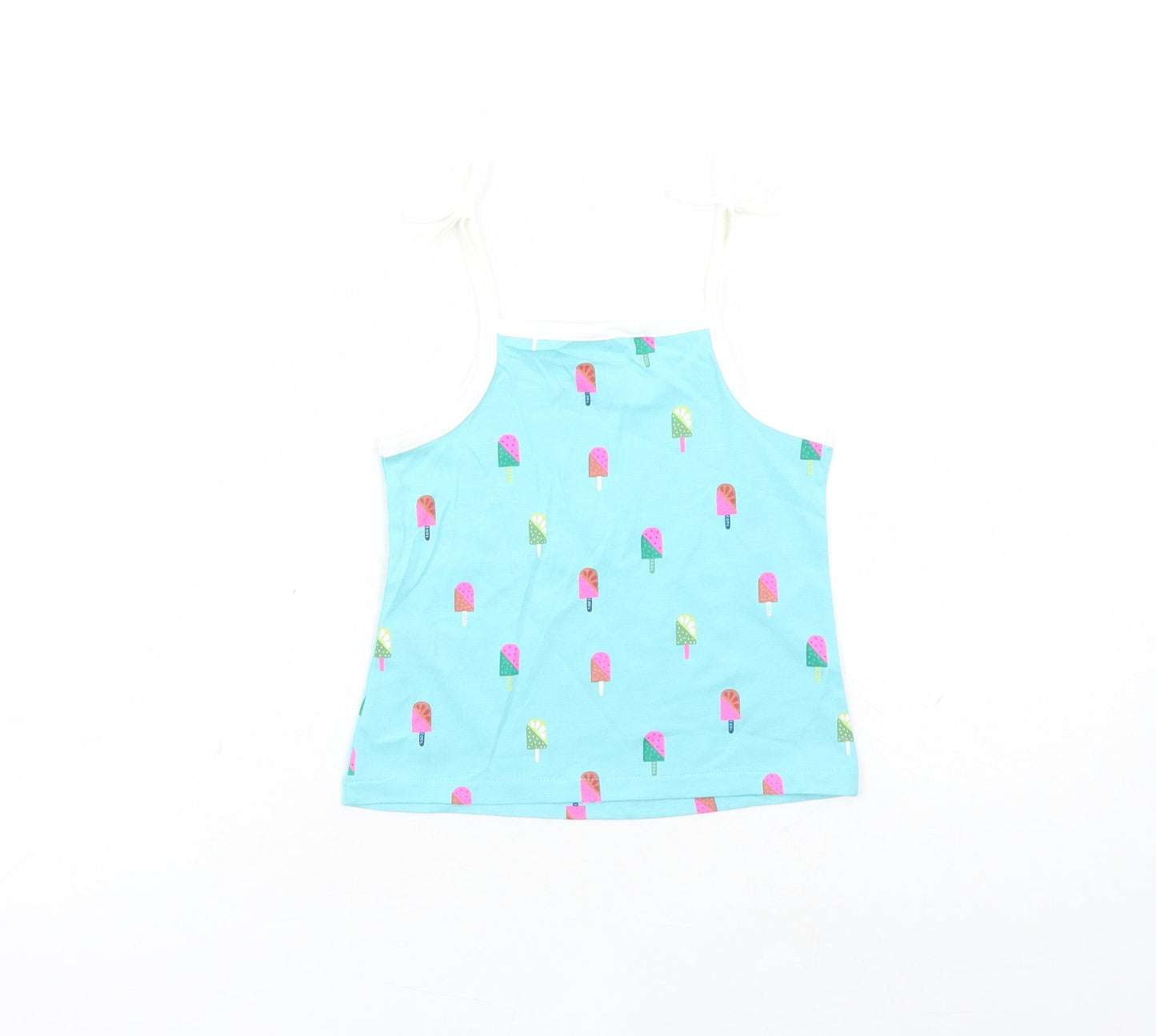Marks and Spencer Girls Blue Geometric Cotton Camisole Tank Size 2-3 Years Square Neck Tie - Ice Lolly Pattern