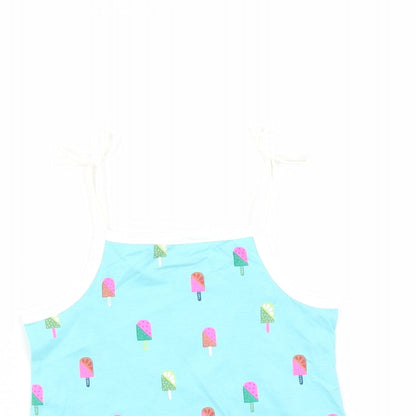 Marks and Spencer Girls Blue Geometric Cotton Camisole Tank Size 2-3 Years Square Neck Tie - Ice Lolly Pattern