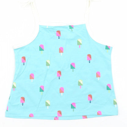 Marks and Spencer Girls Blue Geometric Cotton Camisole Tank Size 2-3 Years Square Neck Tie - Ice Lolly Pattern