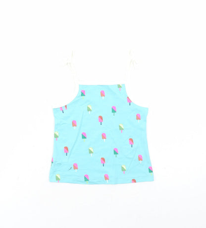 Marks and Spencer Girls Blue Geometric Cotton Camisole Tank Size 2-3 Years Square Neck Tie - Ice Lolly Pattern