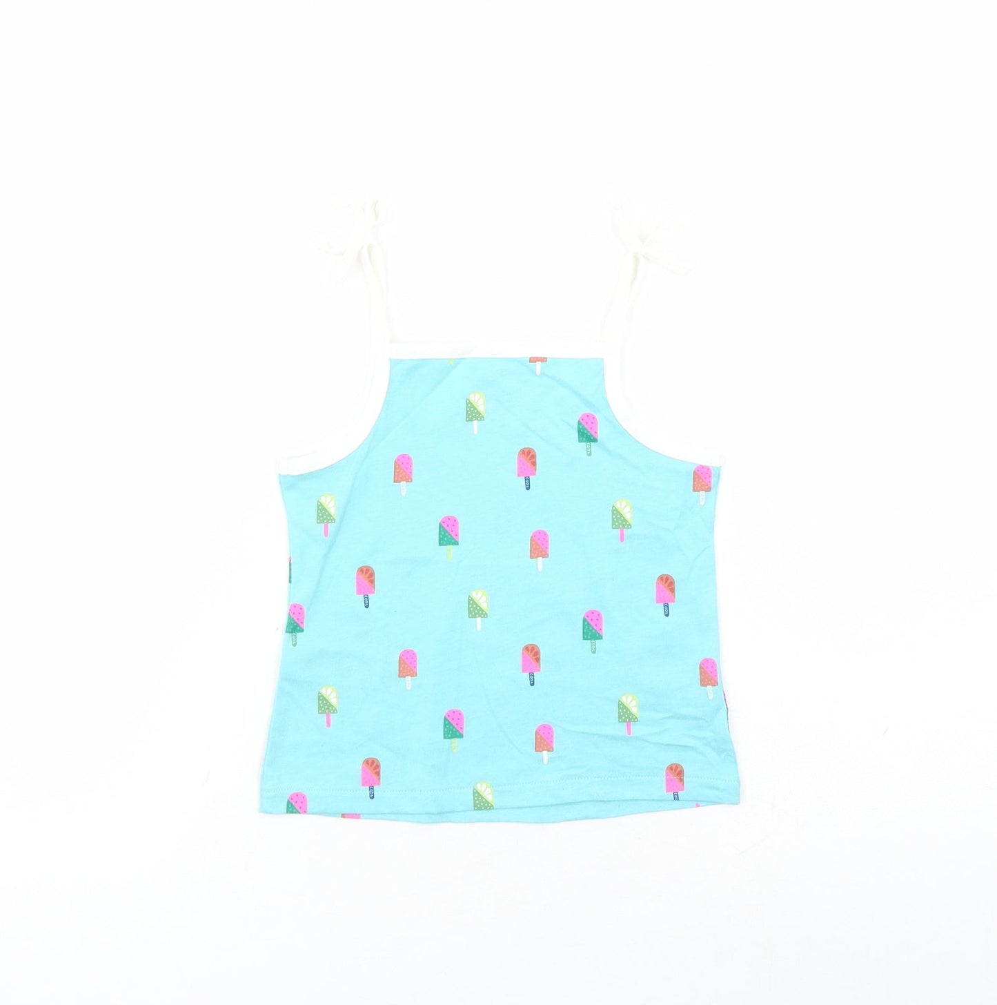Marks and Spencer Girls Blue Geometric Cotton Camisole Tank Size 2-3 Years Square Neck Tie - Ice Lolly Pattern