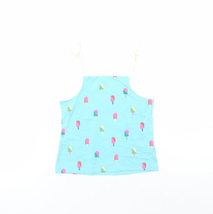 Marks and Spencer Girls Blue Geometric Cotton Camisole Tank Size 2-3 Years Square Neck Tie - Ice Lolly Pattern