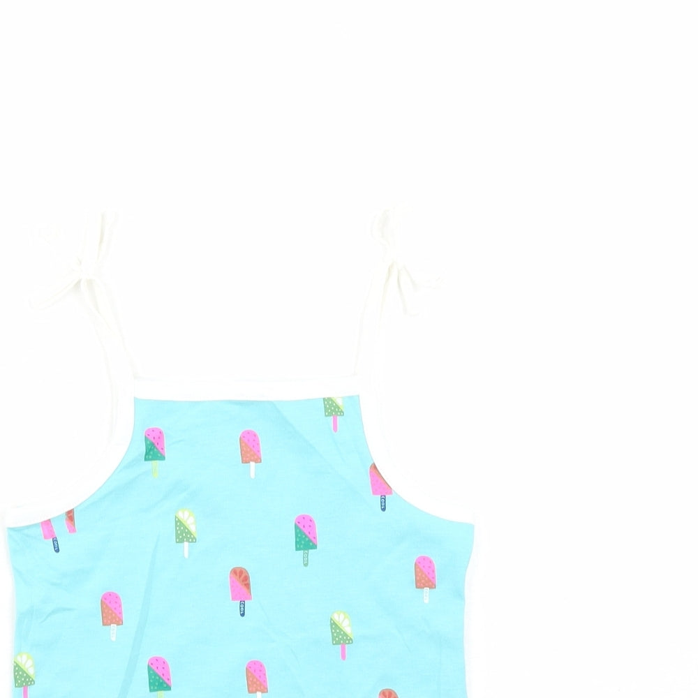 Marks and Spencer Girls Blue Geometric Cotton Camisole Tank Size 2-3 Years Square Neck Tie - Ice Lolly Pattern